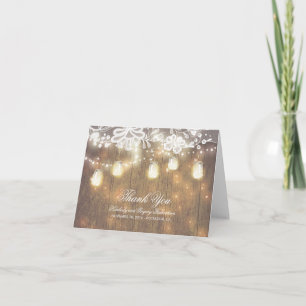 Tarjeta De Agradecimiento Luces Rústicas de Frasco de Mason y Encaje Agradec