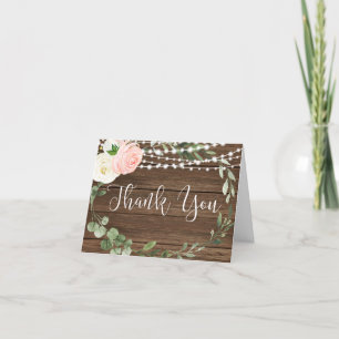 Tarjeta De Agradecimiento Luces rústicas madera rosa blanco vegetación