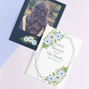 Tarjeta De Agradecimiento Luces Rústicas Quinceañera Floral Azul y Blanco