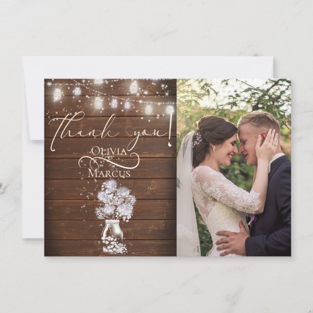 Tarjeta De Agradecimiento Luciérnagas de madera rústica de granero (Anverso)