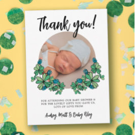 Tarjeta De Agradecimiento Lucky Blue Clovers Photo Boy Baby Shower