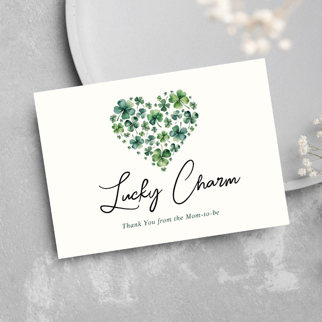 Tarjeta De Agradecimiento Lucky Charm Shamrock Heart Baby Shower (Subido por el creador)