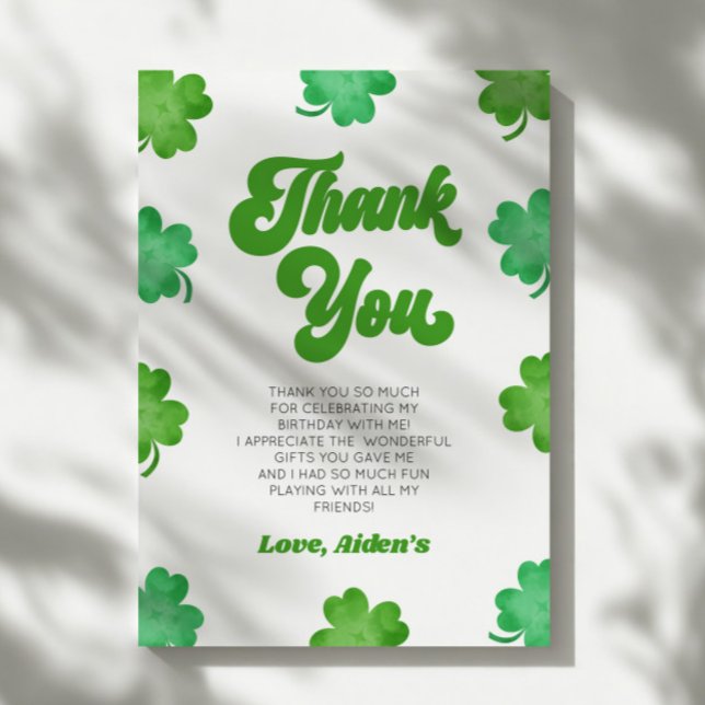 Tarjeta De Agradecimiento Lucky Green Shamrock Clover Birthday Party (Subido por el creador)