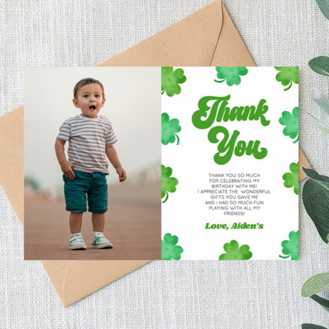 Tarjeta De Agradecimiento Lucky Green Shamrock Clover Picture Birthday Party (Subido por el creador)