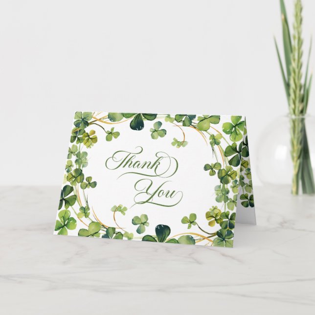 Tarjeta De Agradecimiento Lucky in Love  Bridal Shower Green Shamrock (Anverso)
