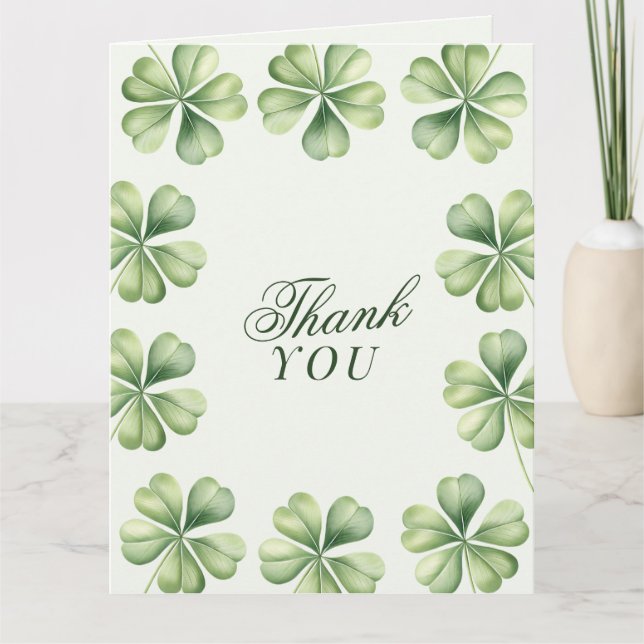 Tarjeta De Agradecimiento Lucky in Love Bridal Shower Green Shamrock  (Anverso)