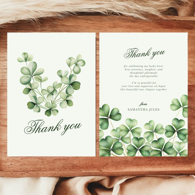 Tarjeta De Agradecimiento Lucky in Love Bridal Shower Green Shamrock  (Subido por el creador)