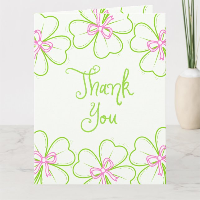 Tarjeta De Agradecimiento Lucky in Love Bridal Shower Pink Green Shamrock  (Anverso)