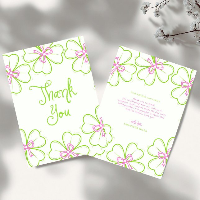 Tarjeta De Agradecimiento Lucky in Love Bridal Shower Pink Green Shamrock  (Subido por el creador)
