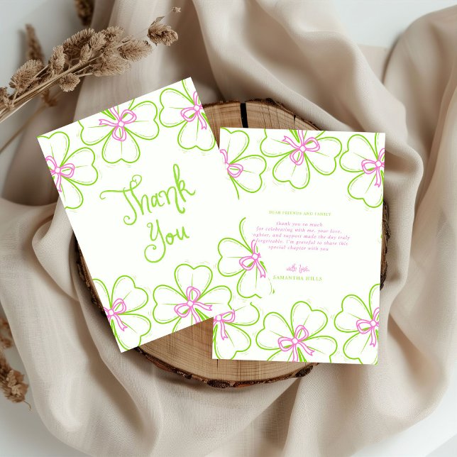 Tarjeta De Agradecimiento Lucky in Love Bridal Shower Pink Green Shamrock  (Subido por el creador)