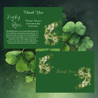 Tarjeta De Agradecimiento  Lucky in Love Golden Green Shamrock Bridal Shower