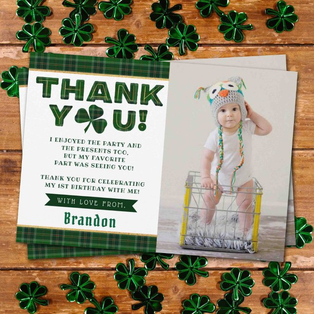 Tarjeta De Agradecimiento Lucky Little Shamrock 1er cumpleaños foto (Subido por el creador)