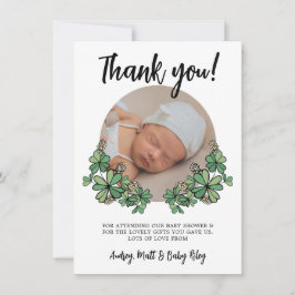 Tarjeta De Agradecimiento Lucky White Clovers Photo Baby Shower