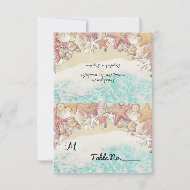 Tarjeta De Agradecimiento Lugar de Boda Número de Mesa Verano Playa Estrella (Anverso)