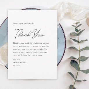 Tarjeta De Agradecimiento Lugar de Configuración de Boda de Guión Moderno Gr