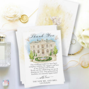 Tarjeta De Agradecimiento Lugar elegante con fuente, flores y palomas