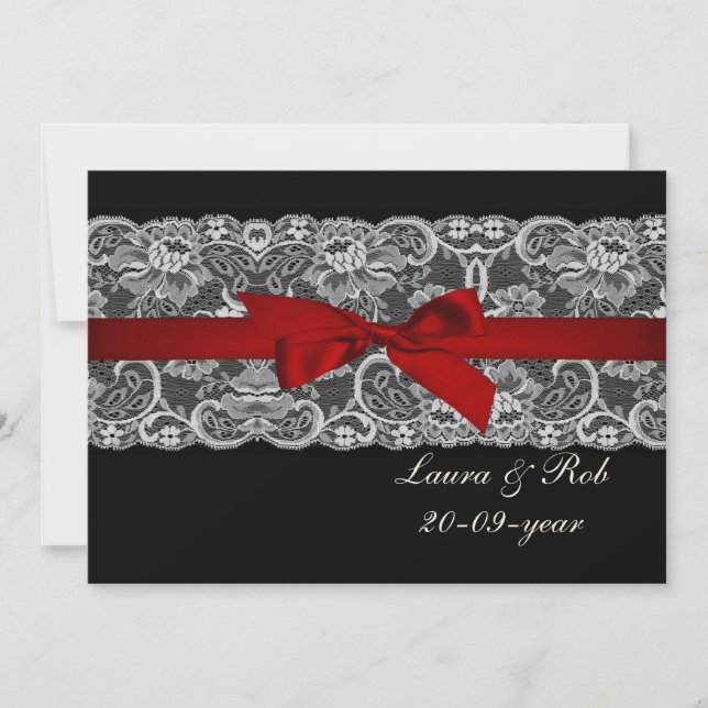 Tarjeta De Agradecimiento Lugar falso y cinta roja, boda negro Gracias (Anverso)
