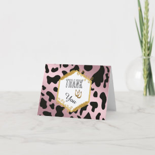Tarjeta De Agradecimiento Lugares de vaca negra Zapato de caballo Rosa Oro G