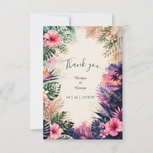 Tarjeta De Agradecimiento lujo Collage Hawái Boho Tropical Boda 