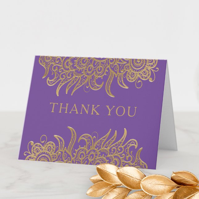Tarjeta De Agradecimiento Lujo dorado en Boda Purple Elegant Classic (Subido por el creador)