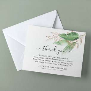 Tarjeta De Agradecimiento Lujo Funeral Botánica y Simpatía Dorada