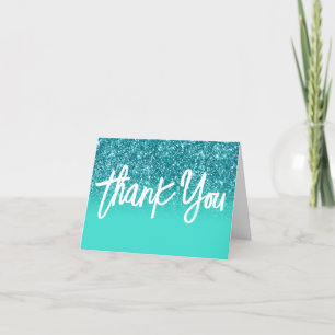 Tarjeta De Agradecimiento Lujo Glitter Turquesa Ombre Verde Azul