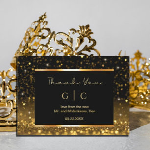 Tarjeta De Agradecimiento Lujo Moderno Dorado Negro Brillantes