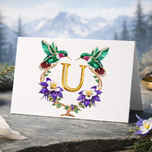 Tarjeta De Agradecimiento Lujo Monograma de Colibrí con Joyas U Bodas Que