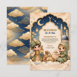 Tarjeta De Agradecimiento Lujo Navy Dorado Lindo Niños Eid Mubarak Familia