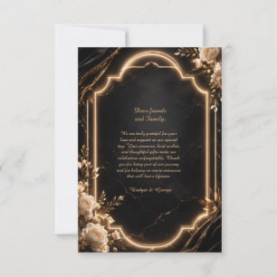 Tarjeta De Agradecimiento Lujo Negro Oro Floral neón Elegancia Nupcial