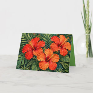 Tarjeta De Agradecimiento Lujosas flores tropicales de hibisco naranja selvá