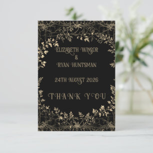 Tarjeta De Agradecimiento Lujoso acabado floral de oro y sepia negra