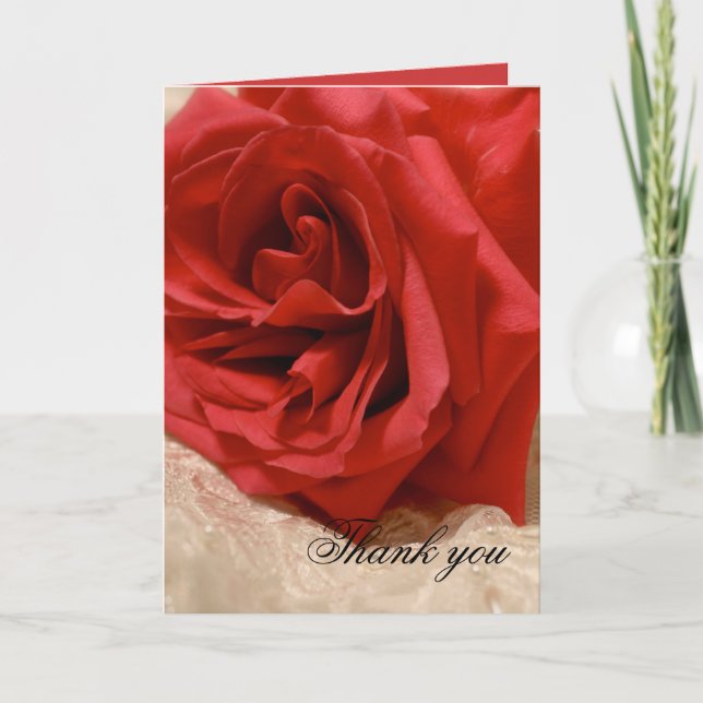 Tarjeta De Agradecimiento Lujoso elegante Red Rose Lace (Anverso)