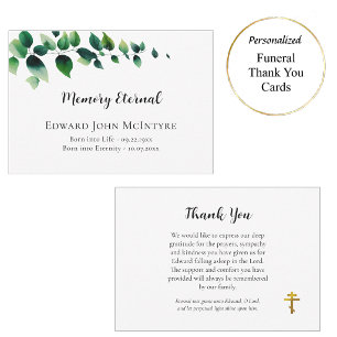 Tarjeta De Agradecimiento Lujoso funeral cristiano ortodoxo con eucalipto ve
