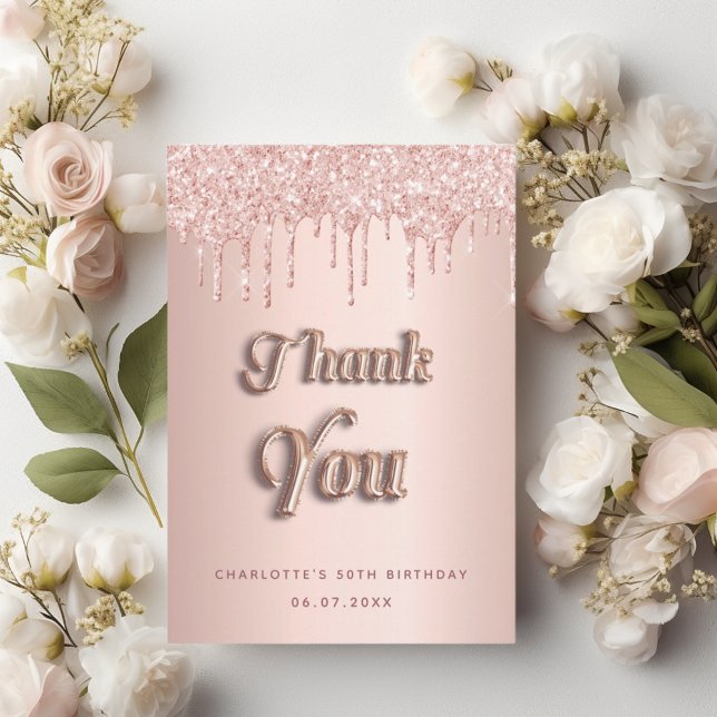 Tarjeta De Agradecimiento Lujoso purpurina rosa dorado rosa de cumpleaños (Subido por el creador)