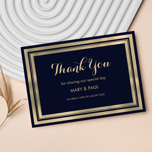 Tarjeta De Agradecimiento Lujoso y moderno oro azul marino (Luxury stylish modern navy blue gold Thank You)