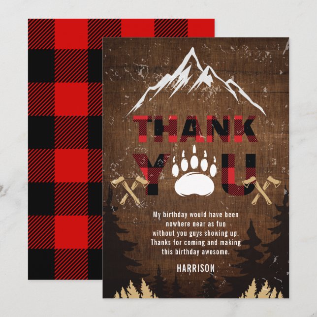 Tarjeta De Agradecimiento Lumberjack Birthday Wood (Anverso / Reverso)