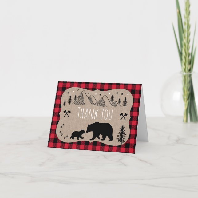 Tarjeta De Agradecimiento Lumberjack Wilderness Bear Baby Shower Gracias (Anverso)