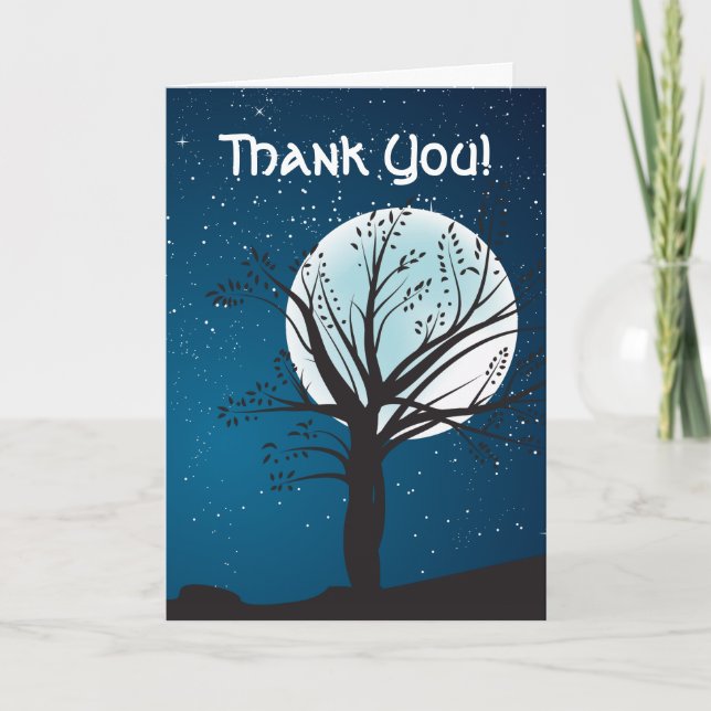 Tarjeta De Agradecimiento Luna completa y estrellas Boda Gracias (Anverso)