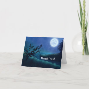 Tarjeta De Agradecimiento Luna de Halloween de noche en tonos azules y verde