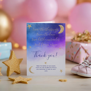 Tarjeta De Agradecimiento Luna dorada estrellas gemelos rosa acuarela baby s