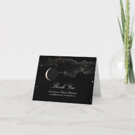 Tarjeta De Agradecimiento Luna Estrellas Noche Encantada Boda Negra Gracias