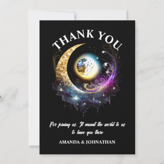 Tarjeta De Agradecimiento Luna llena 3D noche celestial estrellada magenta n