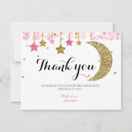Tarjeta de agradecimiento luna rosa brillo dorado