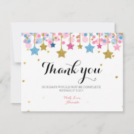 Tarjeta de agradecimiento luna rosa brillo dorado