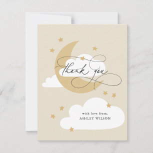 Tarjeta De Agradecimiento Luna y estrellas Baby Shower con guión de oro de B
