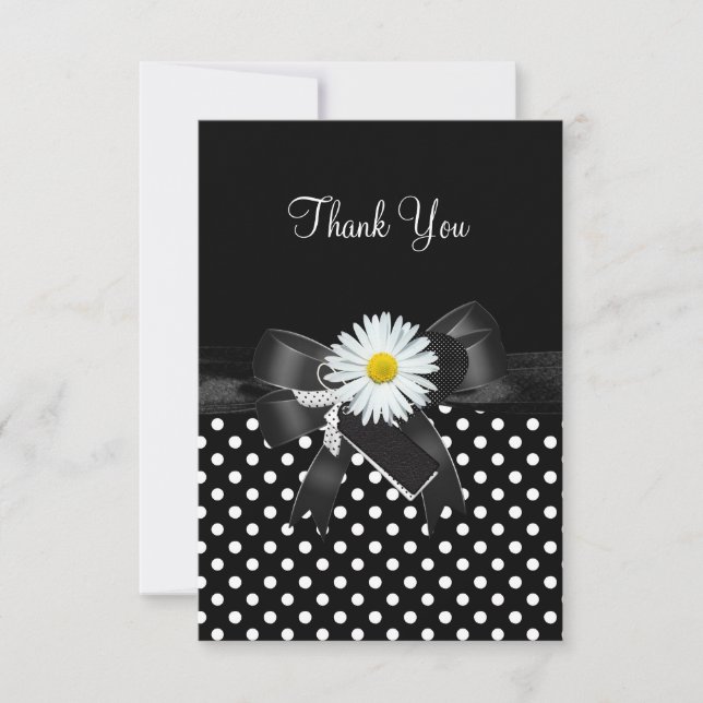 Tarjeta de agradecimiento lunares negro blanco flo (Anverso)