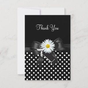 Tarjeta de agradecimiento lunares negro blanco flo