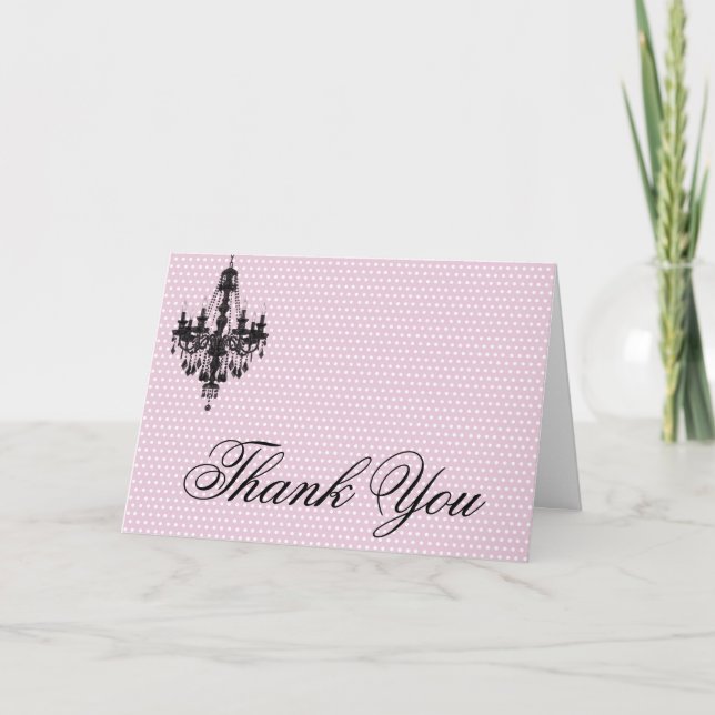 Tarjeta De Agradecimiento Lunares rosados y Black Chandelier (Anverso)
