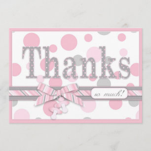 Tarjeta De Agradecimiento Lunares rosados y grises, gracias Baby Shower